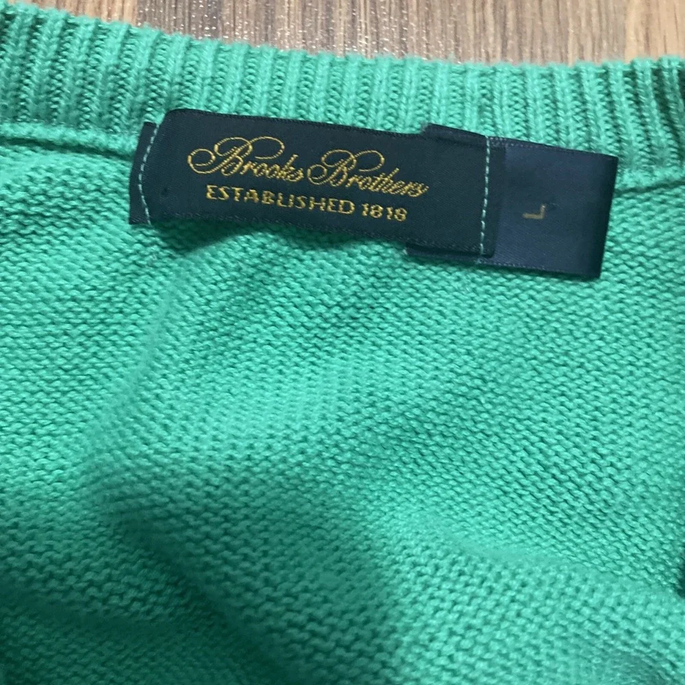 Brooks Brothers Mens Large Cotton Sweater Vest V-Neck Green USA